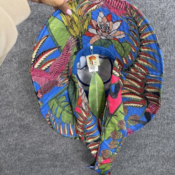 Farm Rio Hat One Size Tropical Bird Floral Sun Hat Wide Brim Chin Strap Boho main image 10